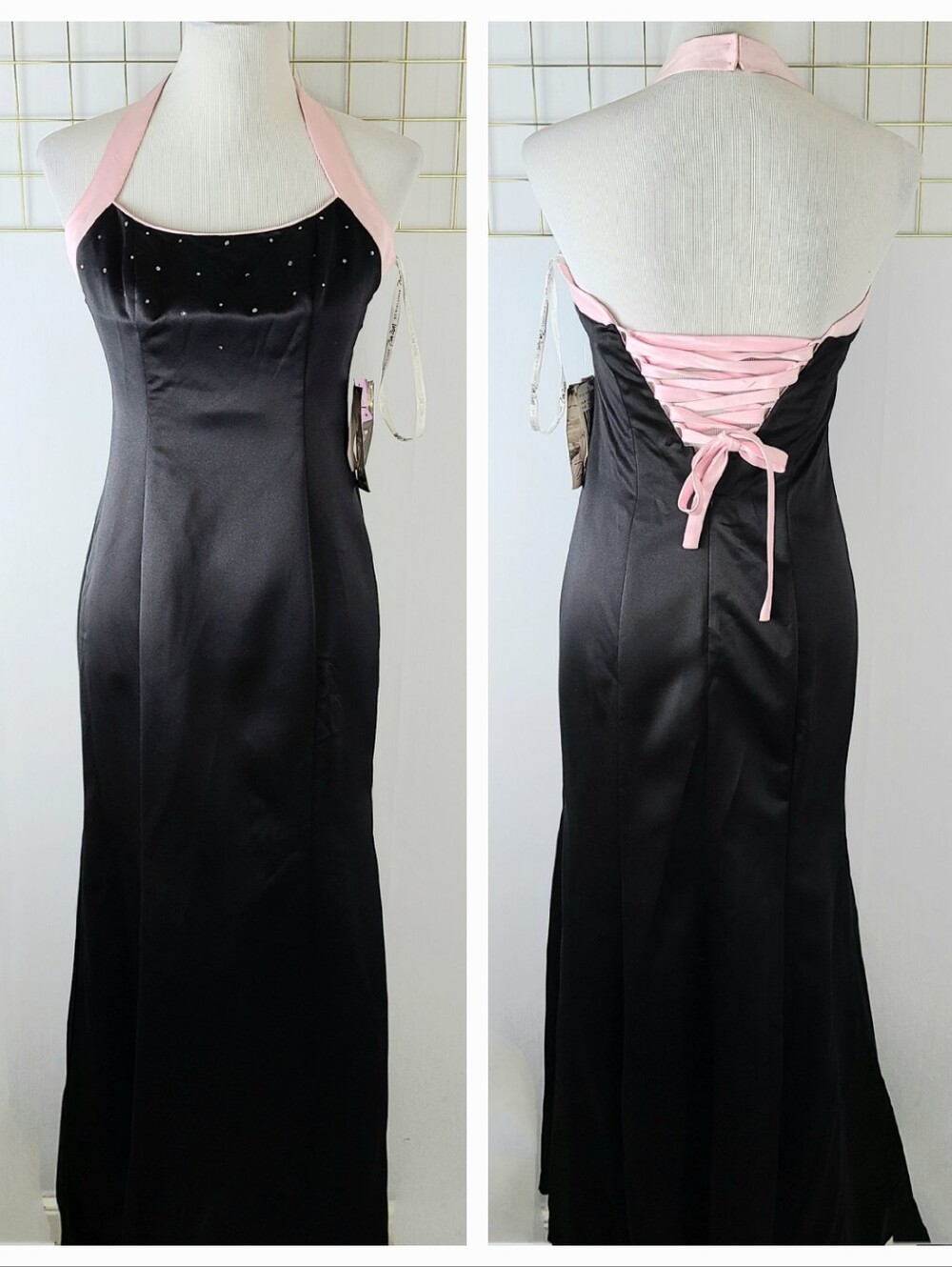 NWT Zum Zum by Niki Livas Satin Fairy Corset Back Halter Maxi Vintage Gown Dress
